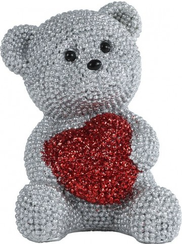 Beertje zilver met rood hart