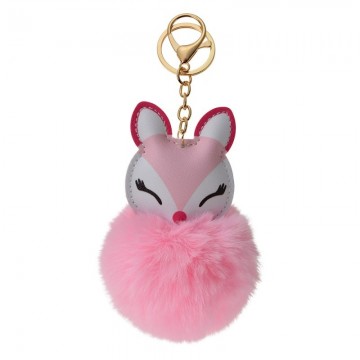 Jzkc0096 sleutelhanger pompom roze pluche vos