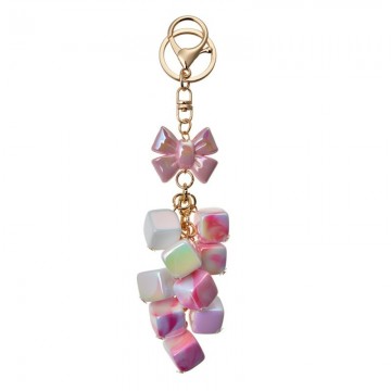 Jzkc0159 sleutelhanger 9 cm roze metaal glas