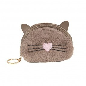 Jzwa0215 portemonnee 12x9 cm bruin synthetisch kat make up tasje 0
