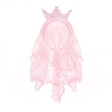 Kroon hoofdband met sluier roze