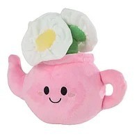 Pluche theepot met bloemen roze