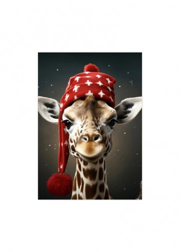 Poster giraf met kerstmuts