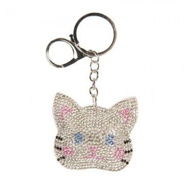 Sleutelhanger kat 6x2x11 cm zilverkleurig synthetisch