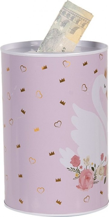 Spaarpot roze metaal zwaan2jpg