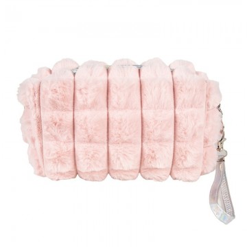 Toilettas dames 18x7x10 cm roze synthetisch bloem make up tasje 1