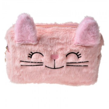 Toilettas dames 18x8x10 cm roze polyester kat rechthoek make up tasje