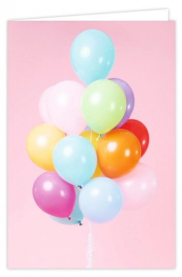 Wenskaart roze met ballonnen